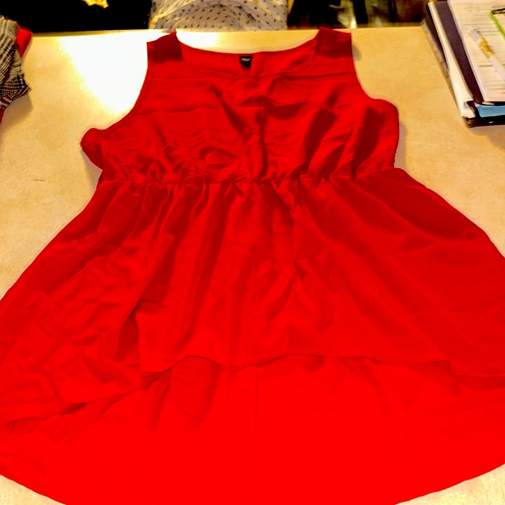 SHEIN Plus Solid High Low Hem Sleeveless Belted Blouse Burgundy/2XL (16)